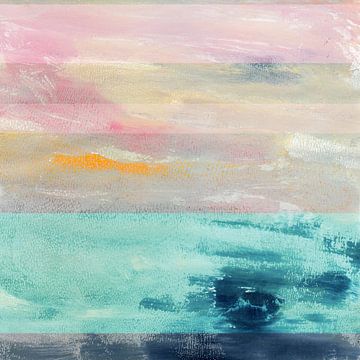 Modern abstract seascape in light blue, pink and yellow by Dina Dankers