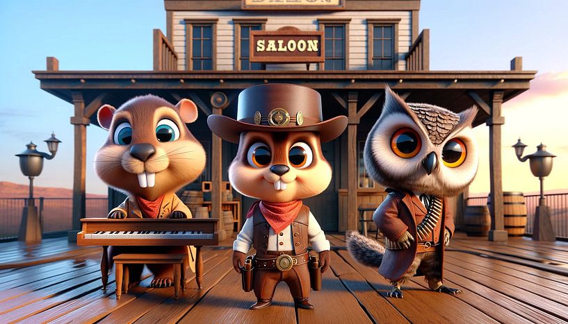 Spectacle musical en trio sur la véranda du saloon par artefacti