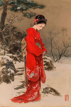 Geisha in sneeuw van Peet de Rouw