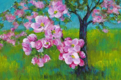 Bloeiende appelboom acrylschilderij