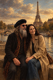 Leonardo and the Mona Lisa in Paris – Painting by Peter Pen Drawings and Paintings