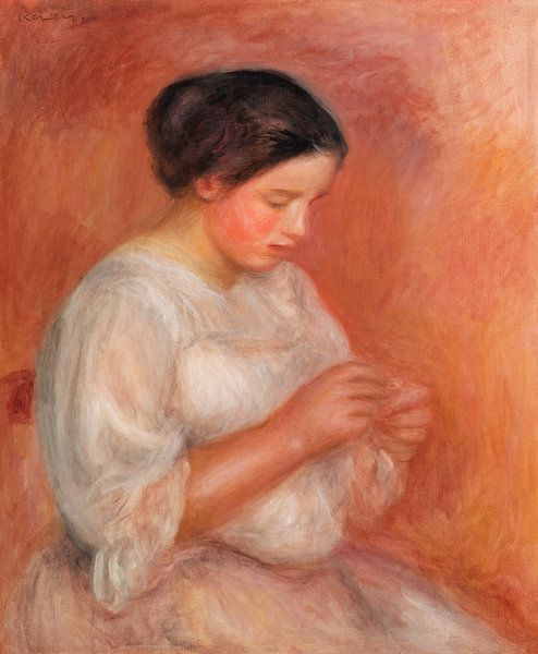 Naaiende vrouw, Renoir (1908) van Atelier Liesjes