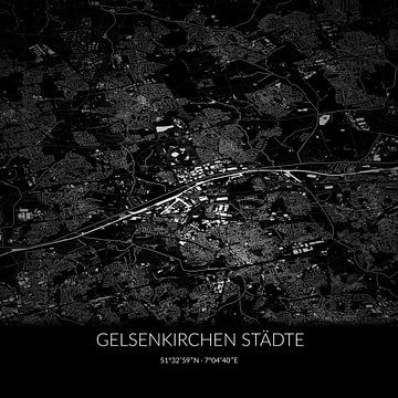 Carte en noir et blanc de Gelsenkirchen Städte, Rhénanie du Nord-Westphalie, Allemagne. sur Rezona