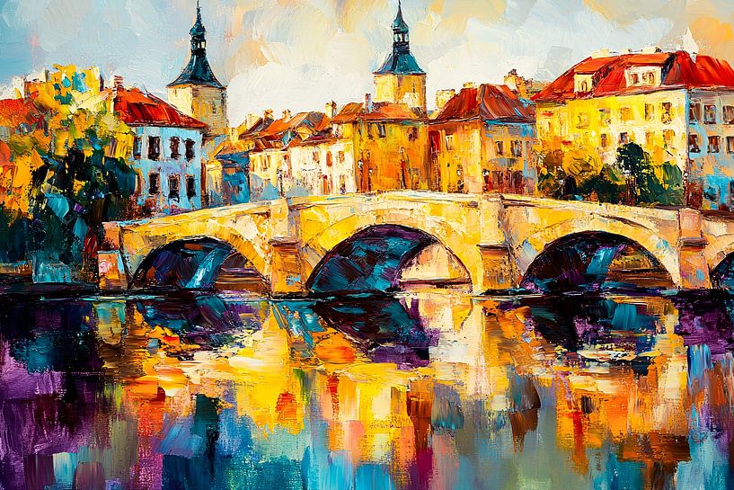 Colourful cityscape with bridge by Imperial Art House