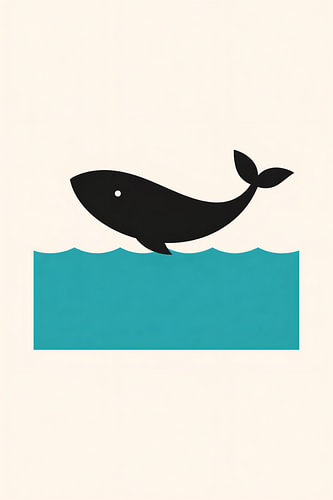 Een kleine walvis boven de zee
