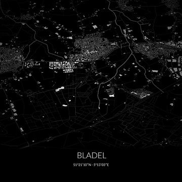 Black-and-white map of Bladel, North Brabant. by Rezona
