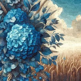 Blaue Hortensien im Feld von Sabine Wagner