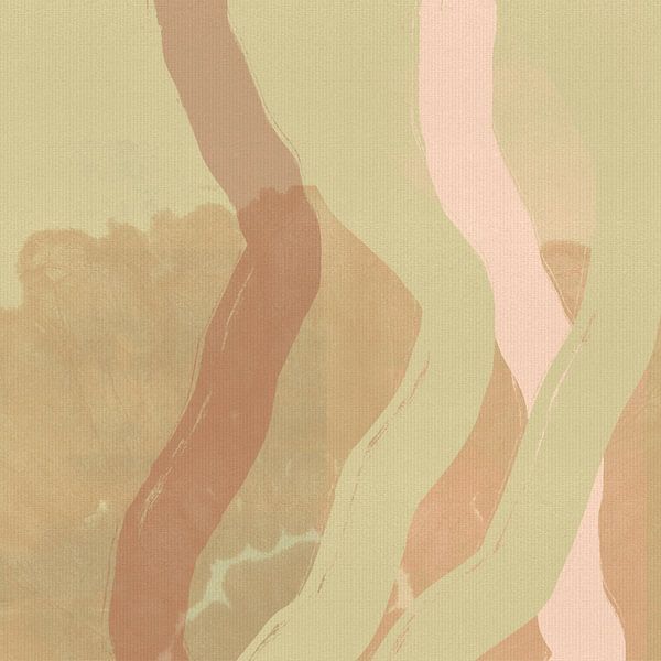 Neutral abstract lines and shapes in soft green and pink by Abstract Minimalist Art