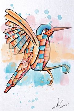 Peinture à l'aquarelle d'un oiseau coloré. Des aquarelles ont été utilisées pour créer de beaux dégr sur Emiel de Lange