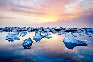 Blue ice crystals at Diamond Beach on Iceland