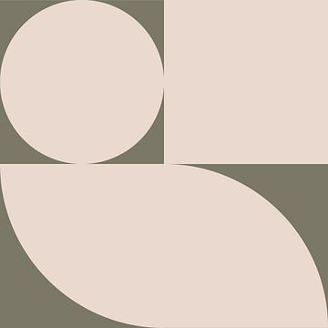 Art géométrique abstrait moderne en vert olive et blanc cassé no. 9 sur Dina Dankers