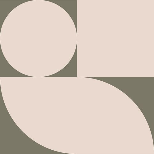 Moderne abstracte geometrische kunst in olijfgroen en gebroken wit nr. 9