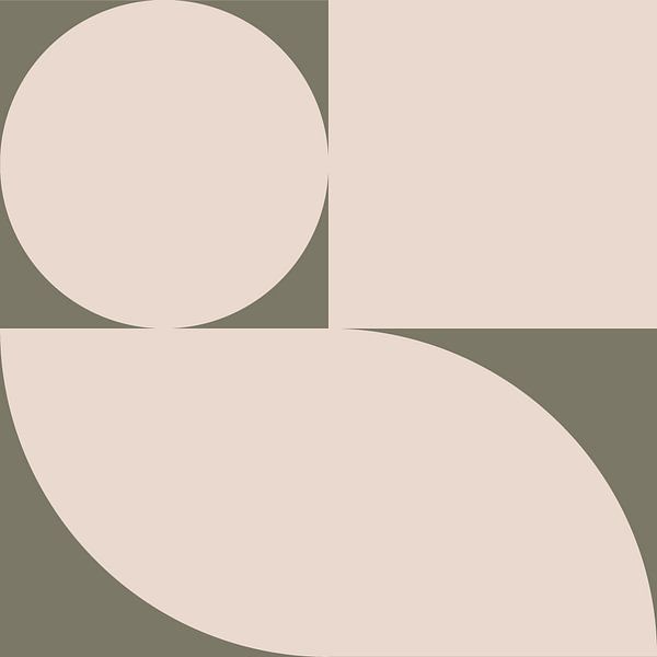 Moderne abstracte geometrische kunst in olijfgroen en gebroken wit nr. 9 van Dina Dankers