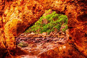 Rock archway on fire.