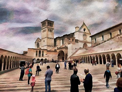 De klim naar de basiliek van Assisi