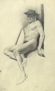 Gustav Klimt - Nu masculin assis avec un chapeau sur Peter Balan