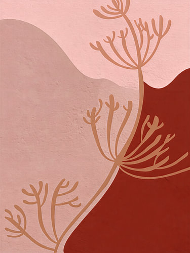 Mixed-Media-Kunst: Abstrakte Wiesen-Kuhblume in warmen Erdtönen