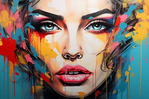 Mooi gezicht vrouw gemengde media pop-art stijl