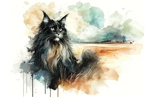 Majestätische Katze in Küstenlandschaft von Chromatic Fusion Studio