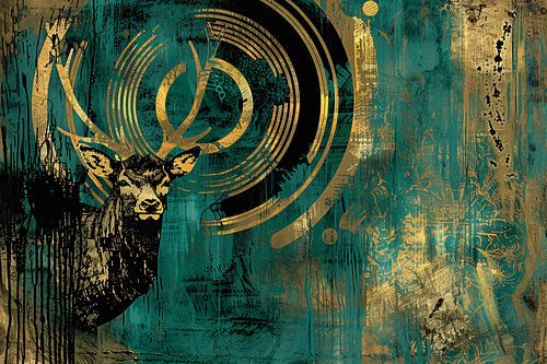 Abstract hertenportret met gouden accenten