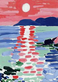 Coucher de soleil rouge sur une baie bleue