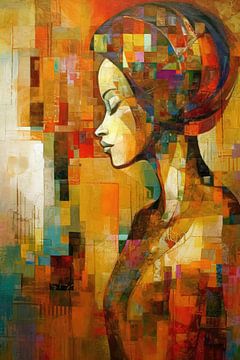 Vrouwengezicht abstract in vele kleuren van Imagine