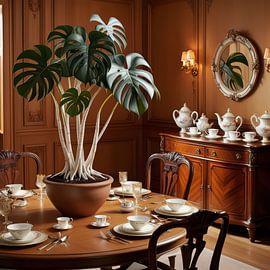 monstera plant in klassieke woonkamer