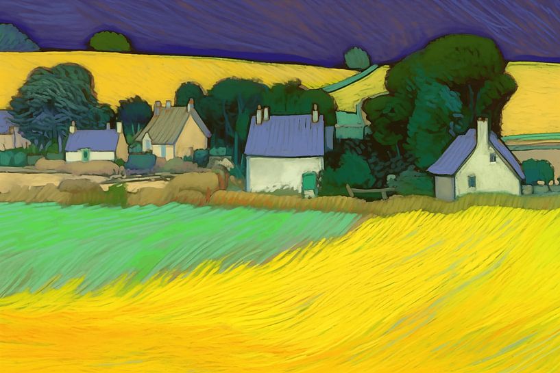 Landschap in van Gogh-stijl_landscape van Ton Kuijpers