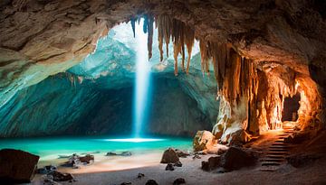 Grotte de stalactites et stalagmites exposée au soleil sur Mustafa Kurnaz