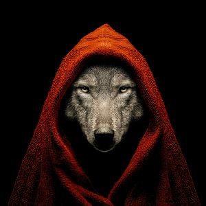 Der Wolf als Rotkäppchen verkleidet
