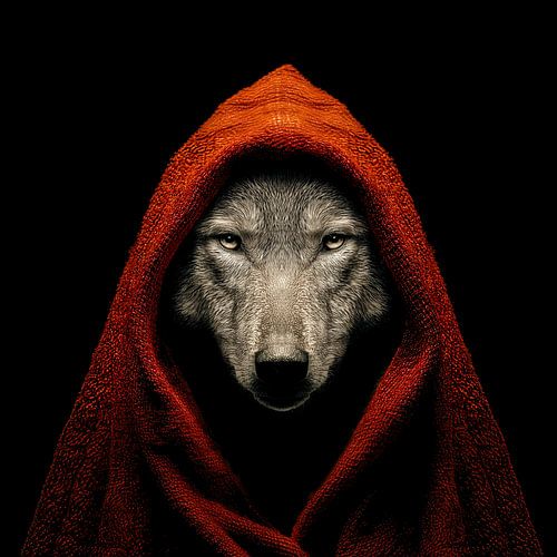 Der Wolf als Rotkäppchen verkleidet