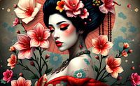 Geisha orientale avec des fleurs