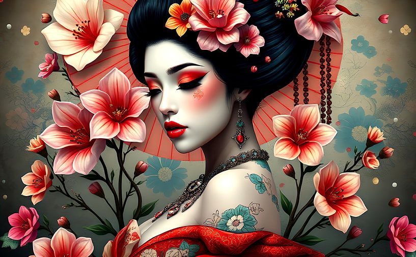 Geisha orientale avec des fleurs par Egon Zitter