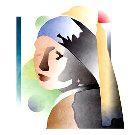 Abstraktes Mädchen mit dem Perlenohrring von Julian Cross