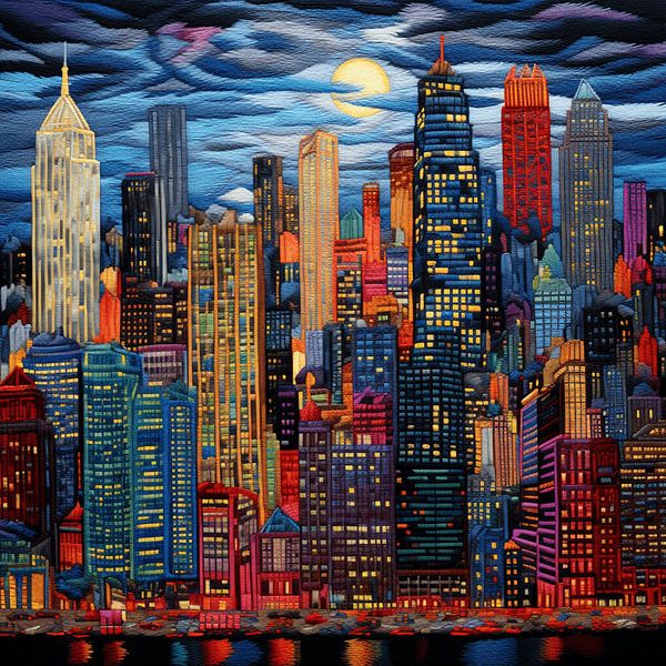 Embroidery needlework city skyline urban detailed colourful by gm_designs