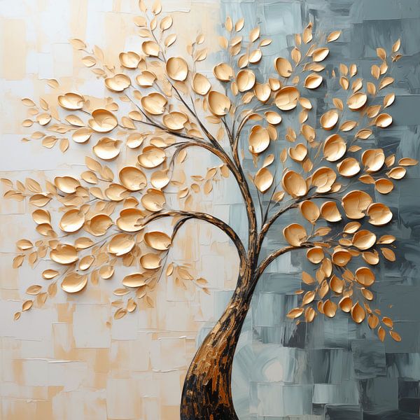 Abstracte boom in herfstkleuren van Koffie Zwart