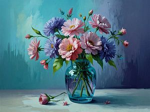 Vase avec fleurs colorées