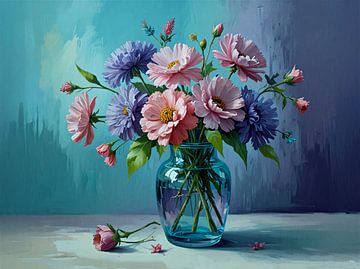 Vaas met kleurrijke bloemen van Jan Bouma