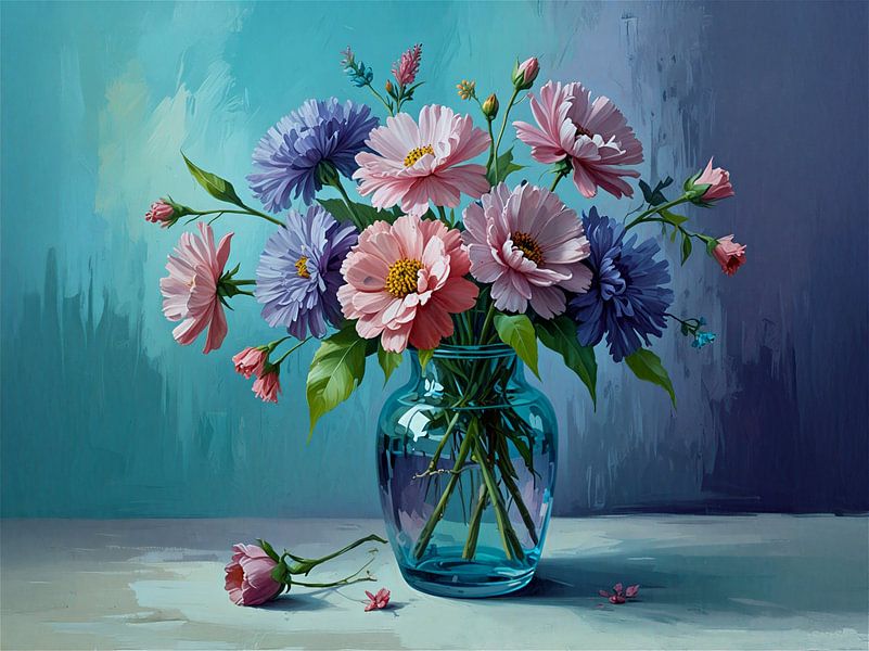 Vaas met kleurrijke bloemen van Jan Bouma
