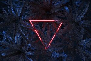 Cadre triangulaire sous la lumière des néons entouré de plantes de fougères
