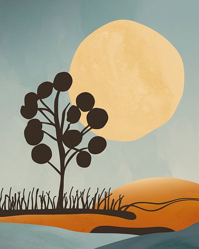 Boom in de zon minimalistisch landschap