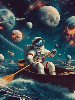 Astronaut segelt durch Galaxien