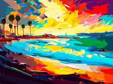 LA op het strand met schilderij van Mustafa Kurnaz