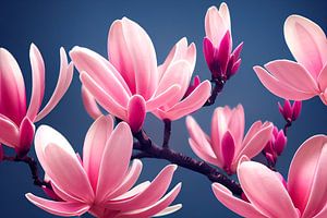 Fleurs de magnolia sur fond bleu. Illustration sur Animaflora PicsStock