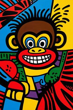Vrolijke aap in kleurrijke pop-art van Art & Soul Creations