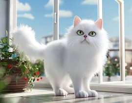 cat looks through window