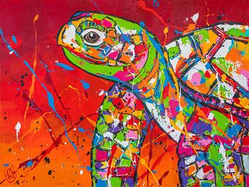 Schildpad in rood van Happy Paintings