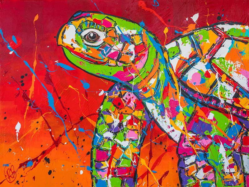Schildpad in rood van Happy Paintings / Renata Rolefes
