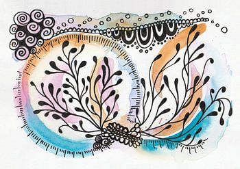Seaweed, zentangle watercolour painting soft calm colours