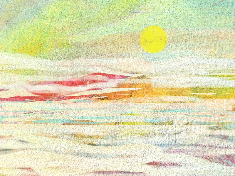Landschap Japandi 2 met gele maan van Claudia Gründler